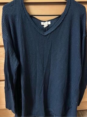 Vintage America Navy Waffle V-Neck Sweater